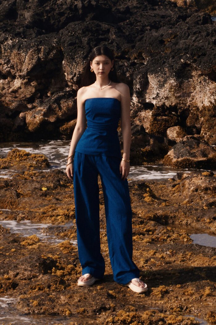Reina Pleated Wide-Leg Denim Pants - Image 1
