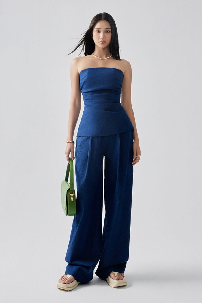 Reina Pleated Wide-Leg Denim Pants - Image 5