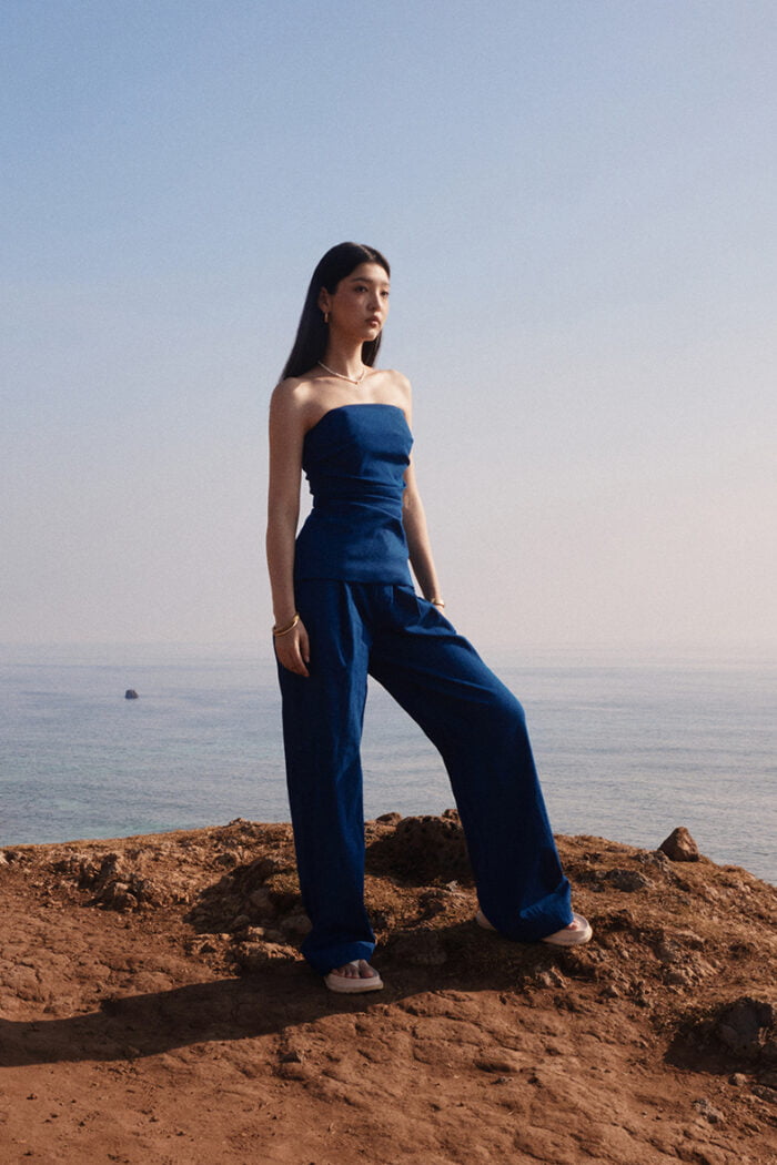 Reina Pleated Wide-Leg Denim Pants - Image 3