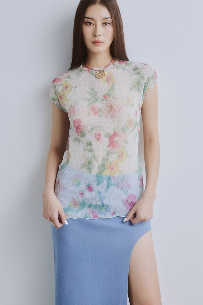 Floral Crinkled-Chiffon Top - Image 1