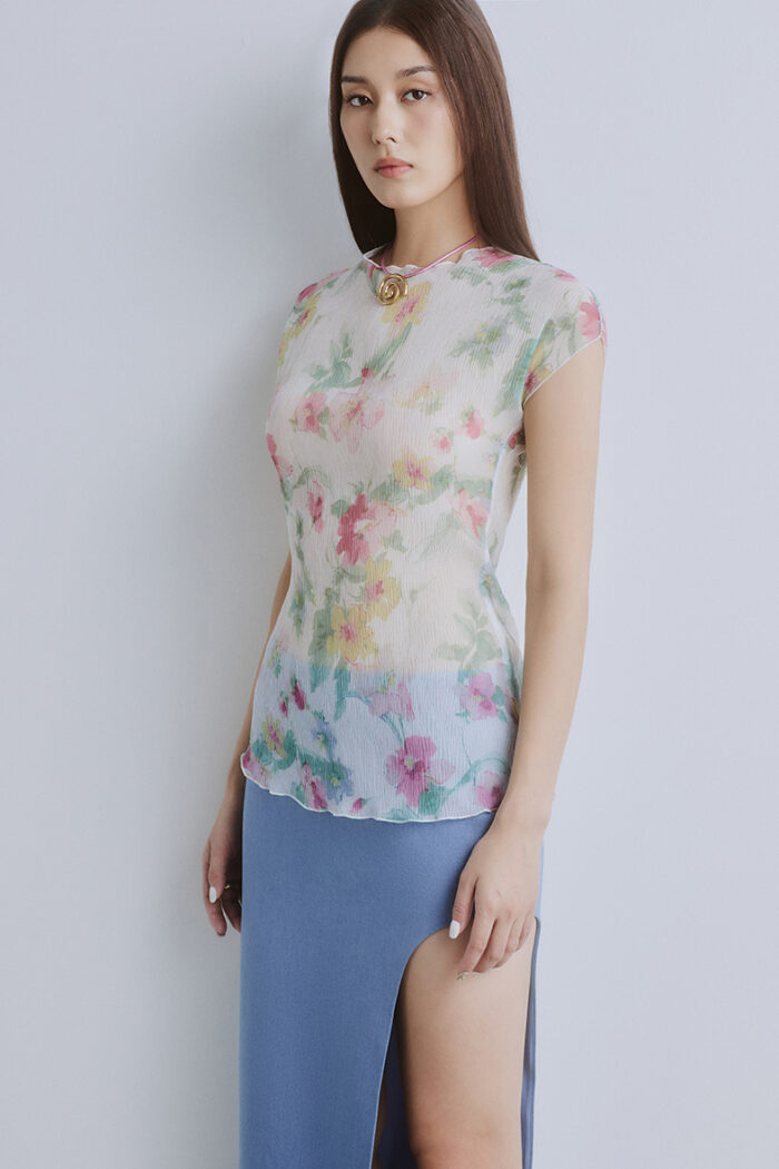 Floral Crinkled-Chiffon Top - Image 2