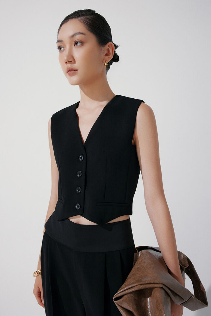 Letty Stretch-Crepe Vest - Image 1