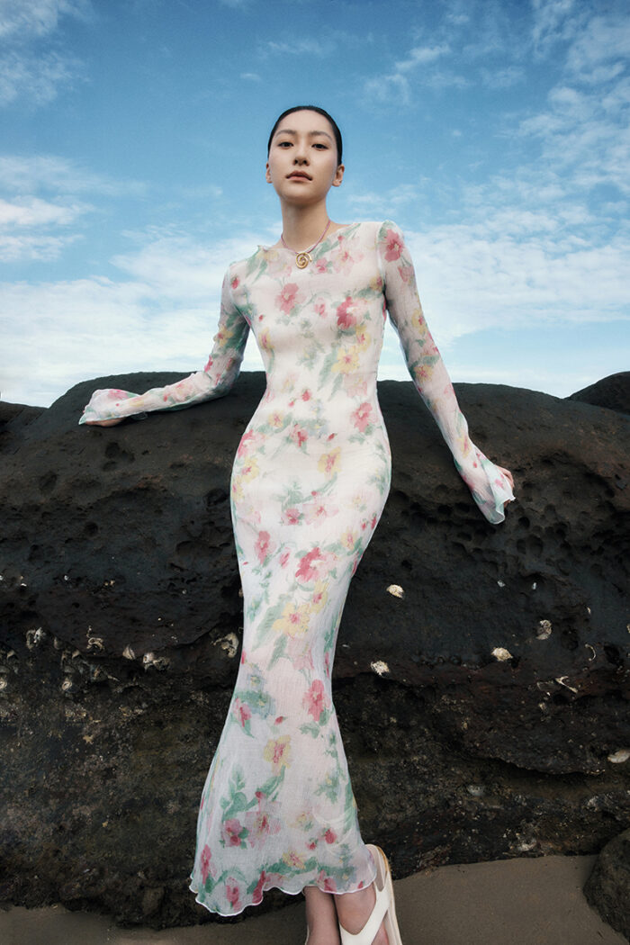 Floral Crinkled-Chiffon Maxi Dress - Image 1