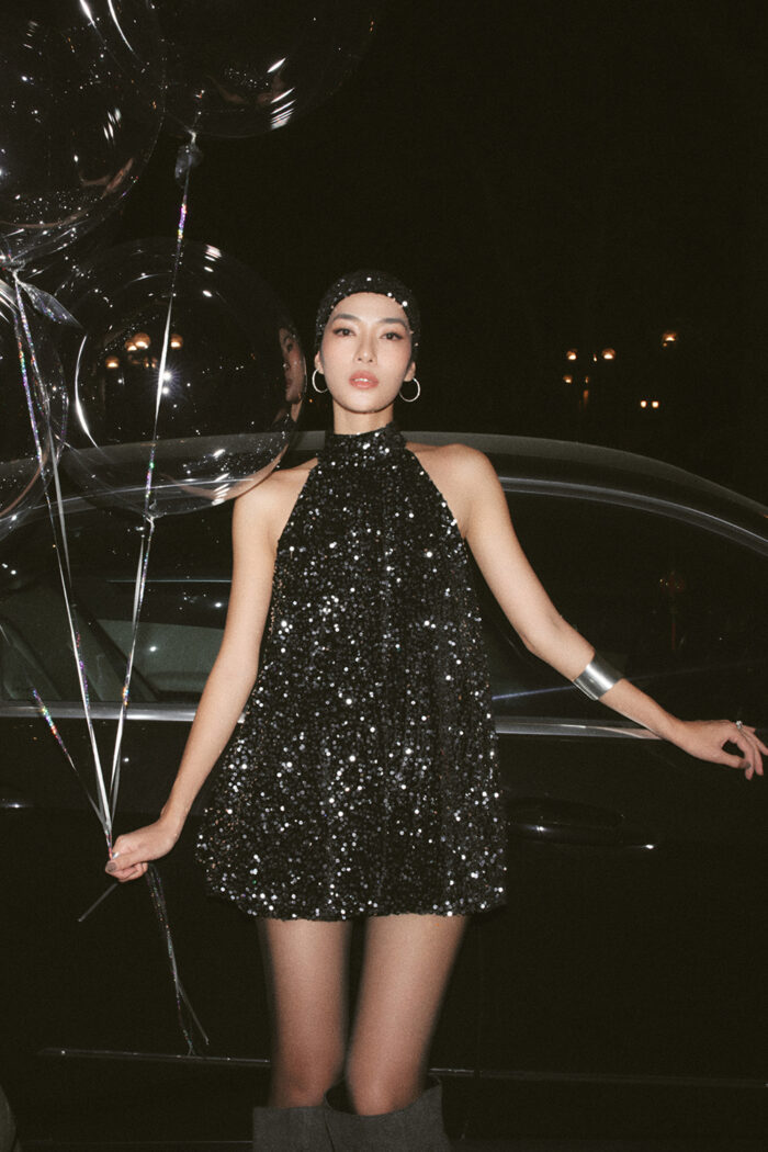 Darsie Sequined Satin Mini Dress - Image 3