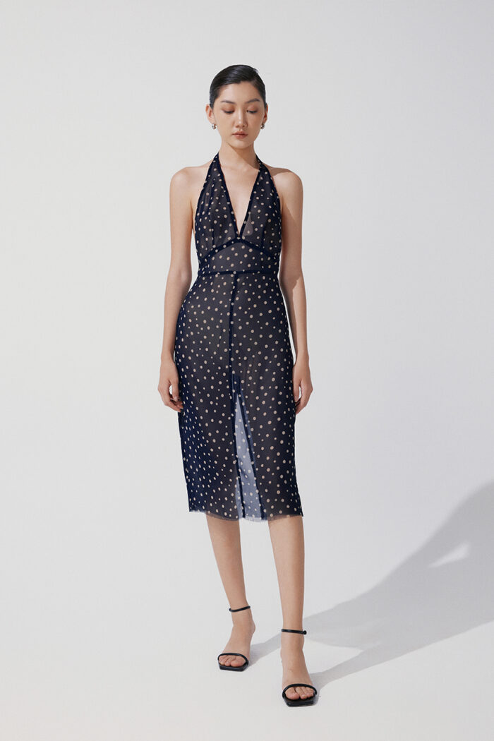 Dawnty Polka-Dot Halterneck Midi Dress - Image 5