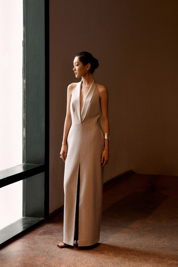 Venus Silk-Satin Trimmed Halterneck Gown - Image 7