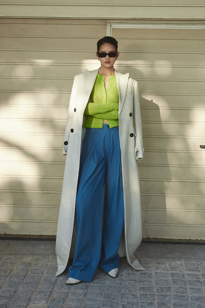 Pleated Denim Wide-Leg Pants - Image 1