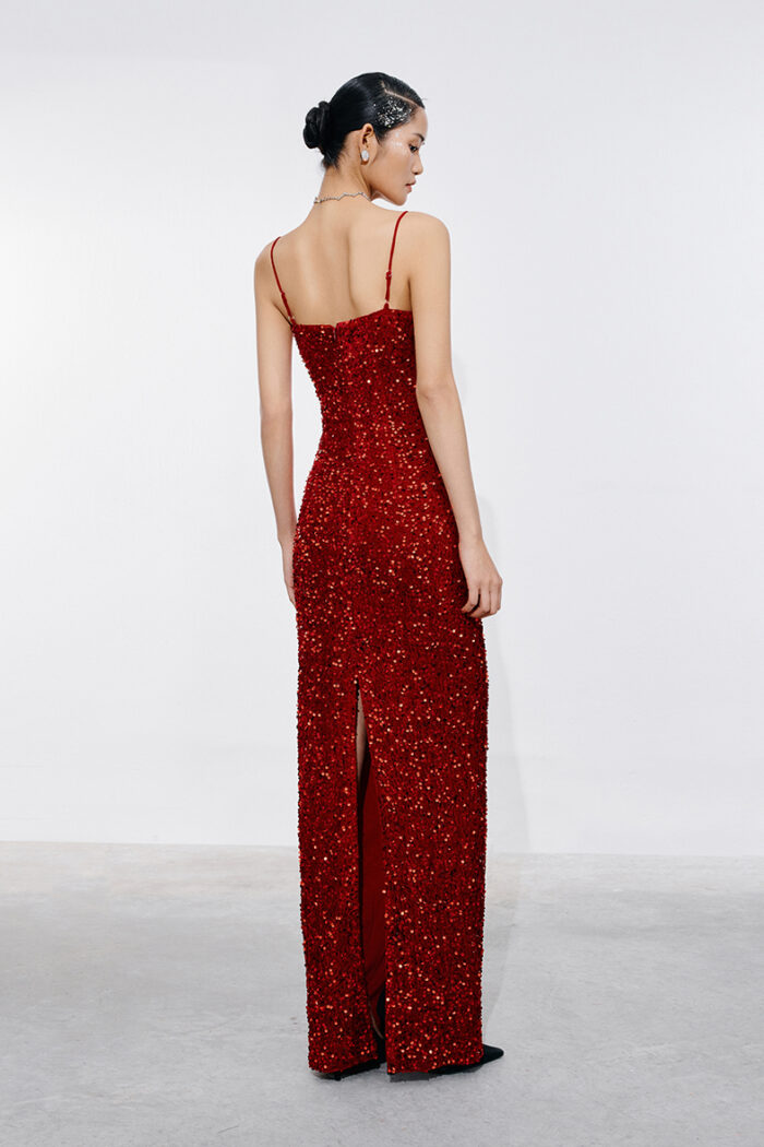Claret Sequined Stretch-Velvet Gown - Image 4